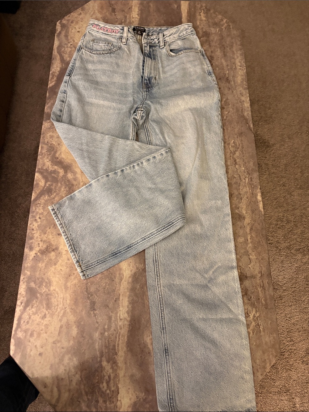 PLAYBOY Light Blue Relaxed Women's Jeans with Pink Logo Waist Embroidery